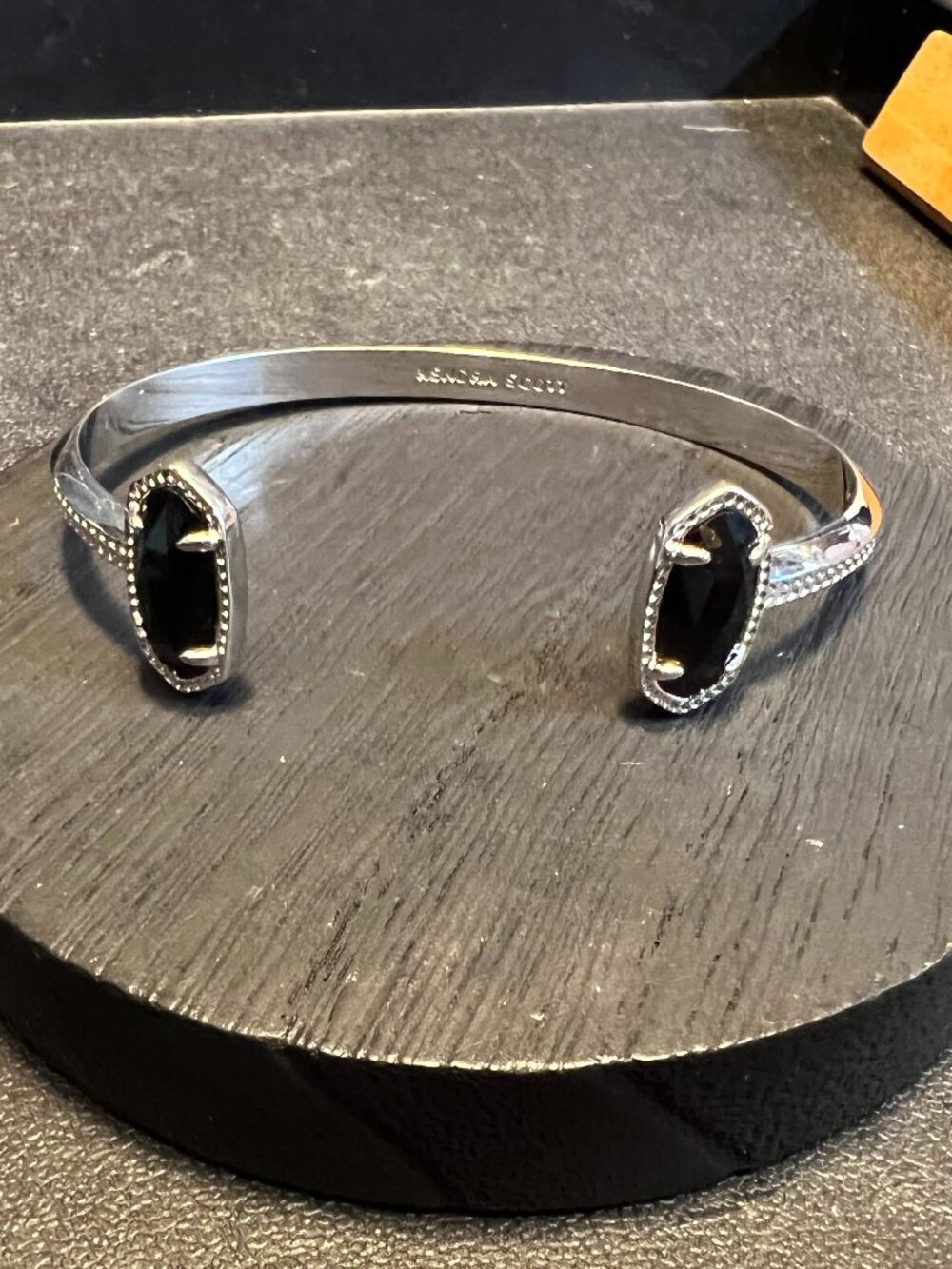 Kendra Scott Elton Silvertone Cuff Bracelet, Black Glass